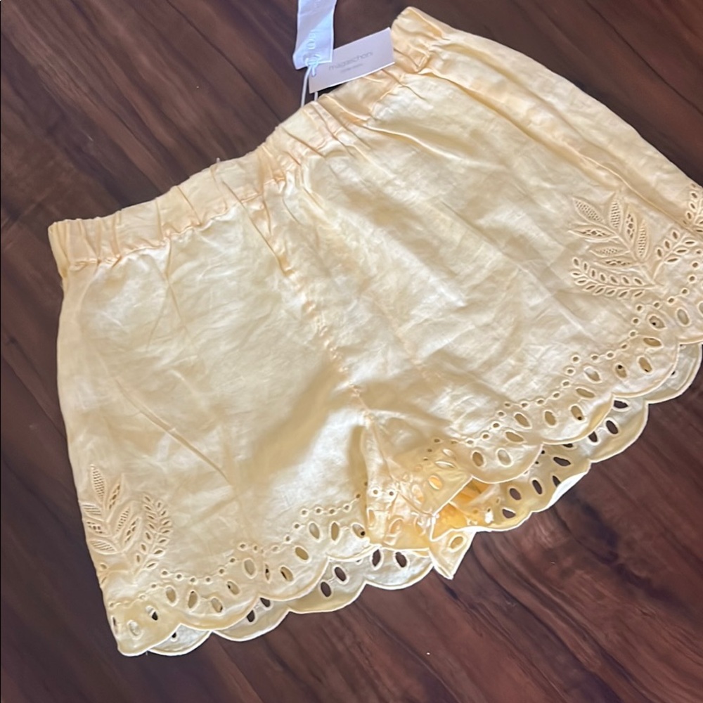 Magaschoni Yellow High Waist Eyelet Shorts - Picture 8 of 8